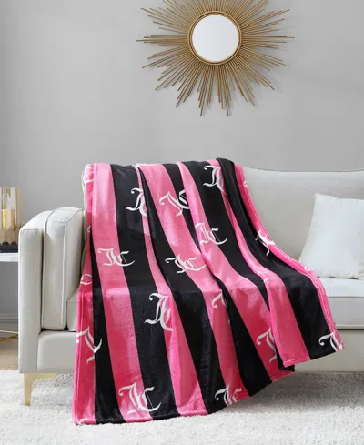 Juicy Couture Cabana Plush Striped Throw, 50" X 70" In Hot Pink