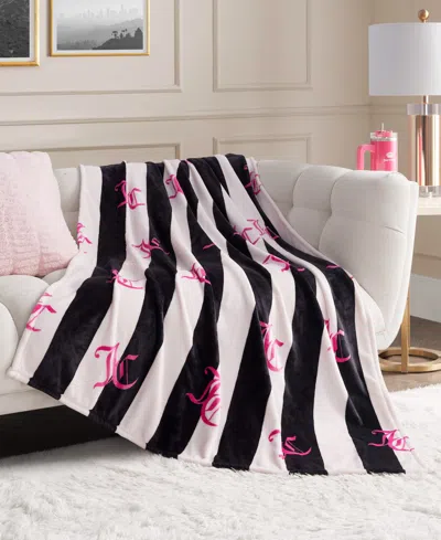 Juicy Couture Cabana Plush Striped Throw, Full/queen In Black