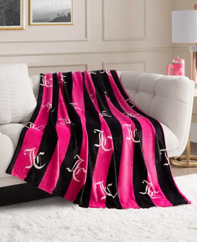 Juicy Couture Cabana Plush Striped Throw, Full/queen In Pink
