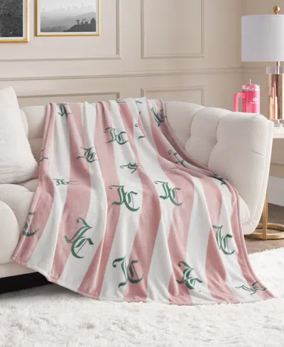 Juicy Couture Cabana Plush Striped Throw, Twin/twin Xl In Pink