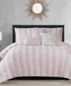 Juicy Couture Cabana Stripe Reversible 5-piece Comforter Set, Twin/twin Xl In White,dogwood Pink
