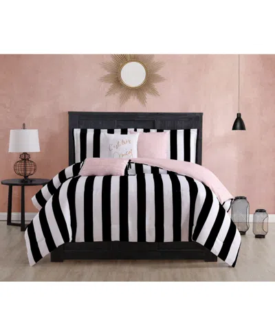 Juicy Couture Cabana Stripe Reversible 5-piece Comforter Set, Twin/twin Xl In Black,white