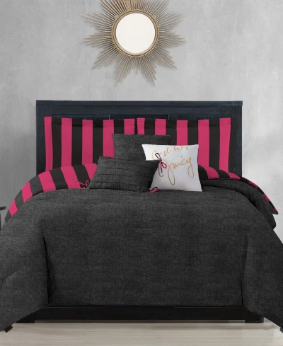 Juicy Couture Cabana Stripe Reversible 6-pc. Comforter Set, Full/queen In Black,hot Pink