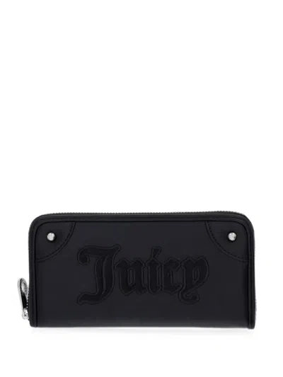 Juicy Couture Candy Logo-embroidered Zip-around Wallet In Black