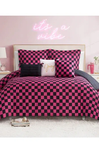 Juicy Couture Checkerboard Reversible Comforter & Sham Set In Pink