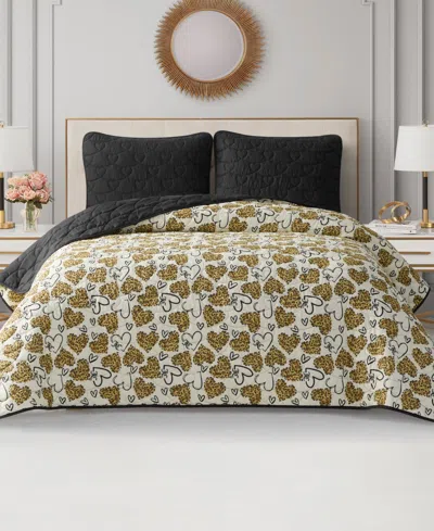 Juicy Couture Cheetah Doodle Hearts Reversible 3-pc. Quilt Set, King In Multi