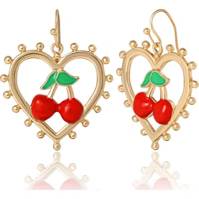 Juicy Couture Cherry Heart Drop Earrings In Gold