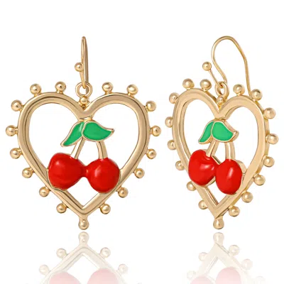 Juicy Couture Cherry Heart Drop Earrings In Yellow Gold