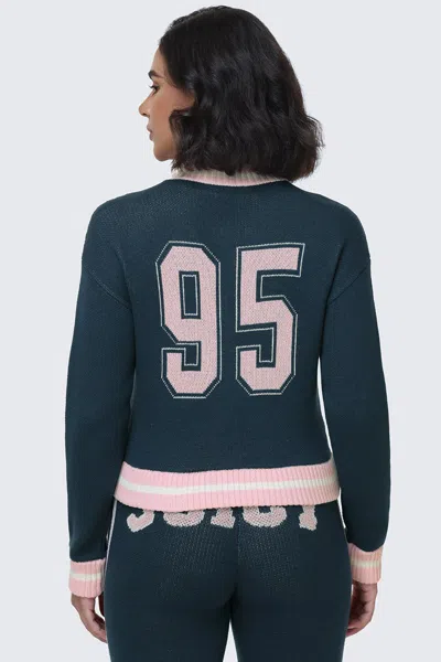 Juicy Couture Collegiate Knit Bomber Jacket In Regal Blue Combo