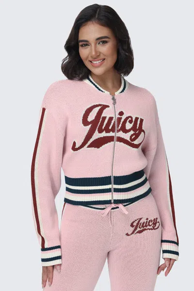 Juicy Couture Contrast Knit Bomber Jacket In Pink