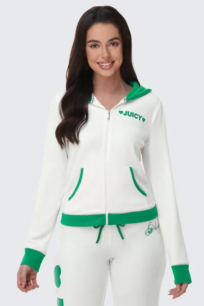 Juicy Couture Contrast Trim Logo Hoodie In White