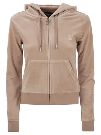 Juicy Couture Cotton Velvet Hoodie In Neutral