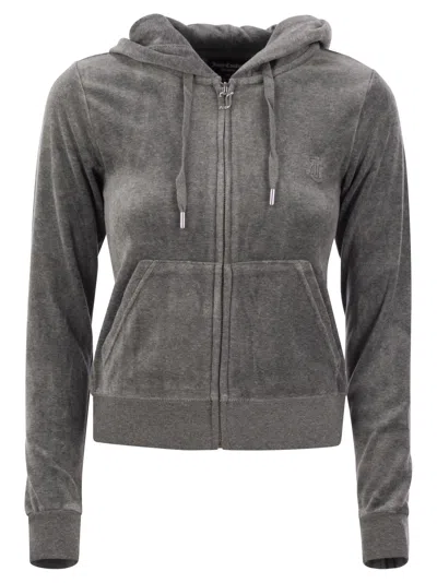Juicy Couture Cotton Velvet Hoodie In Gray