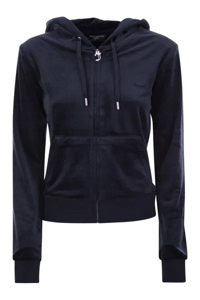 Juicy Couture Cotton Velvet Hoodie In Navy