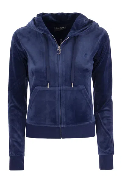 Juicy Couture Cotton Velvet Hoodie In Blue