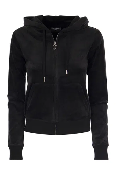 Juicy Couture Cotton Velvet Hoodie In Black