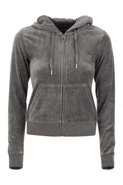 Juicy Couture Cotton Velvet Hoodie In Grey