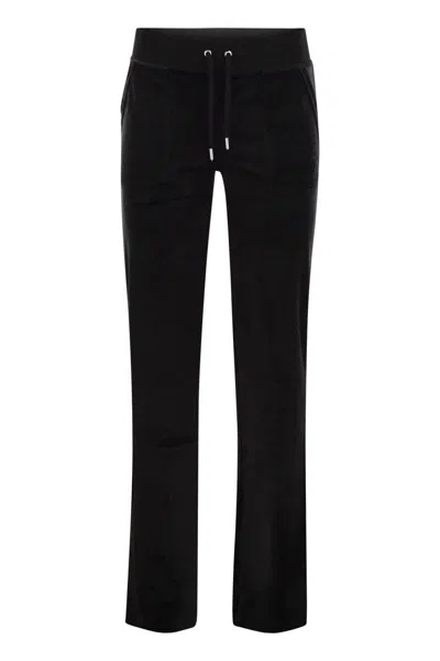 Juicy Couture Del Ray Straight-leg Mid-rise Velour Jogging Bottoms In Black