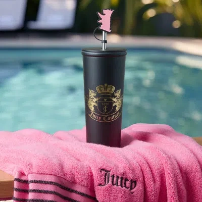 Juicy Couture Couture Cup Set 24 oz Tumbler With Straw Toppers & Cleaning Brush In Black