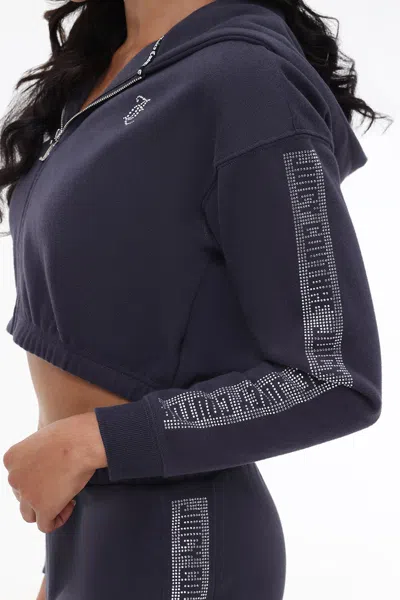Juicy Couture Cropped Fleece Hoodie With Side Bling In Blue