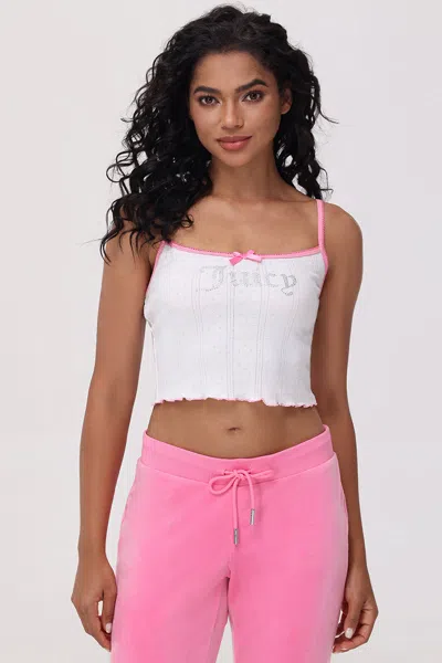 Juicy Couture Cropped Pointelle Juicy Tank In White