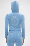 Juicy Couture Crown Heritage Cotton Velour Hoodie In Blue