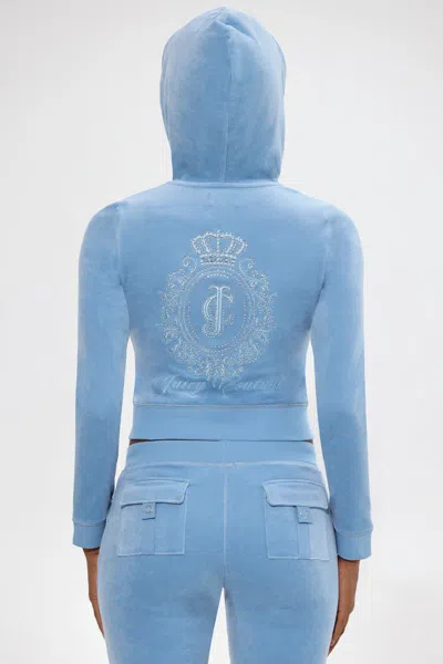 Juicy Couture Crown Heritage Cotton Velour Hoodie In Blue