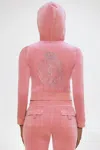 Juicy Couture Crown Heritage Cotton Velour Hoodie In Pink