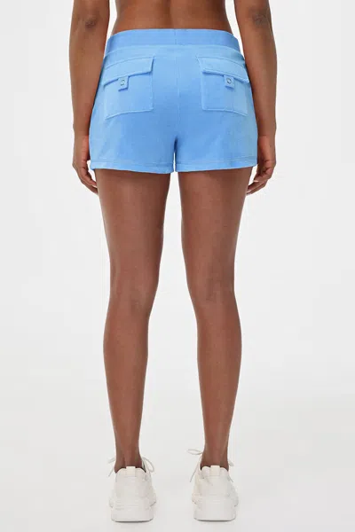 Juicy Couture Crown Heritage Cotton Velour Shorts In Blue
