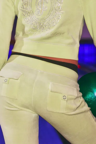 Juicy Couture Crown Heritage Cotton Velour Track Pants In Yellow