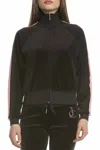 Juicy Couture Crystal Embroidered Crop Zip Up Track Jacket In Black In Black