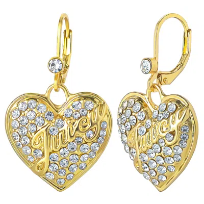 Juicy Couture Crystal Heart Charm Dangle Earrings In Gold