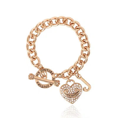 Juicy Couture Toggle Bracelet With Crystal Heart Charm In Gold