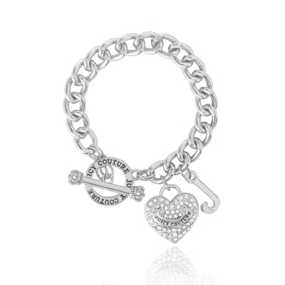 Juicy Couture Toggle Bracelet With Crystal Heart Charm In Silver