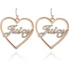 Juicy Couture Crystal Heart Drop Script Logo Earrings In Gold