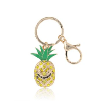 Juicy Couture Crystal Pineapple Keychain, Gold-tone With Green Enamel Leaves In Multi