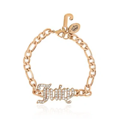 Juicy Couture Crystal Script Logo Chain Bracelet In Gold
