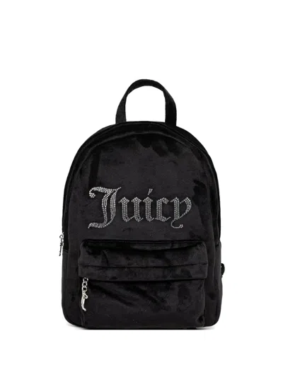 Juicy Couture Crystal-embellished Velvet Backpack In Black