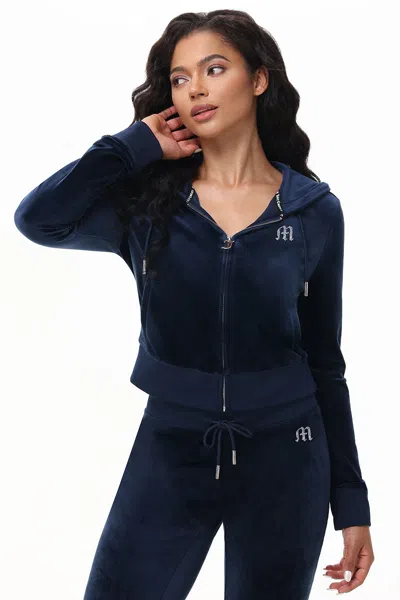 Juicy Couture Custom Initial Og Big Bling Velour Hoodie In Regal Blue