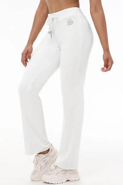 Juicy Couture Custom Initial Og Big Bling Velour Track Pants In White