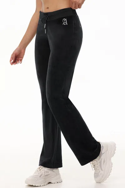 Juicy Couture Custom Initial Og Big Bling Velour Track Pants In Black