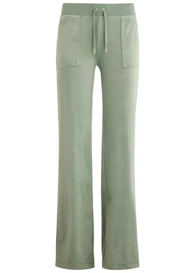 Juicy Couture Del Ray Logo-embroidered Velour Sweatpants In Green