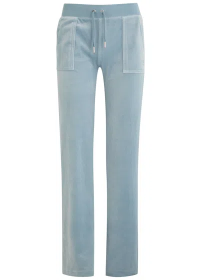 Juicy Couture Del Ray Logo-embroidered Velour Sweatpants In Light Blue