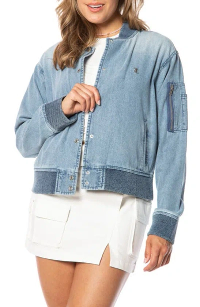 Juicy Couture Denim Bomber Jacket In Indigo Light Wash