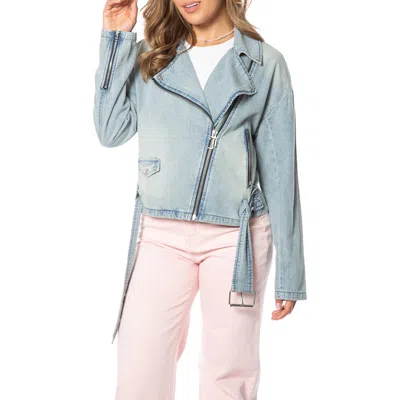 Juicy Couture Denim Moto Jacket In Light Indigo Wash