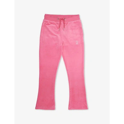 Juicy Couture Girls Hot Pink Kids Diamante-embellished Flared-leg Stretch-velour Jogging Bottoms 7-1