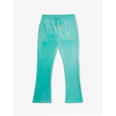 Juicy Couture Girls Turquoise Kids Diamante-embellished Flared-leg Stretch-velour Jogging Bottoms 7-
