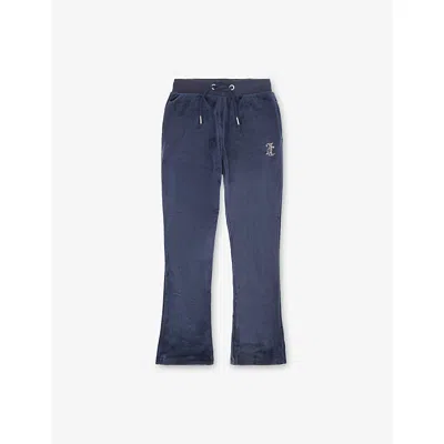 Juicy Couture Kids' Night Sky Diamante-embellished Flared-leg Velour Jogging Bottoms 14-16 In Black