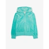 JUICY COUTURE JUICY COUTURE GIRLS TURQUOISE KIDS DIAMANTE-EMBELLISHED ZIP-UP STRETCH-VELOUR HOODY 7-16 YEARS