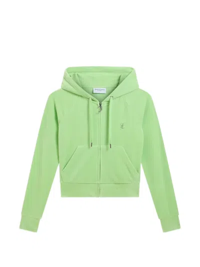 Juicy Couture Diamanté Velour Zip-through Hoodie In Green